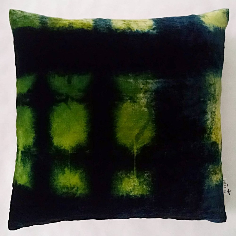 Handmade, Hand dyed Shibori Pillow. 19"X19".